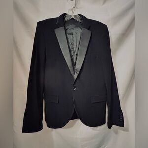 Men’s Topman Black  100% Wool Tuxedo Style Jacket w/ Satin Lapel Sz.  38R